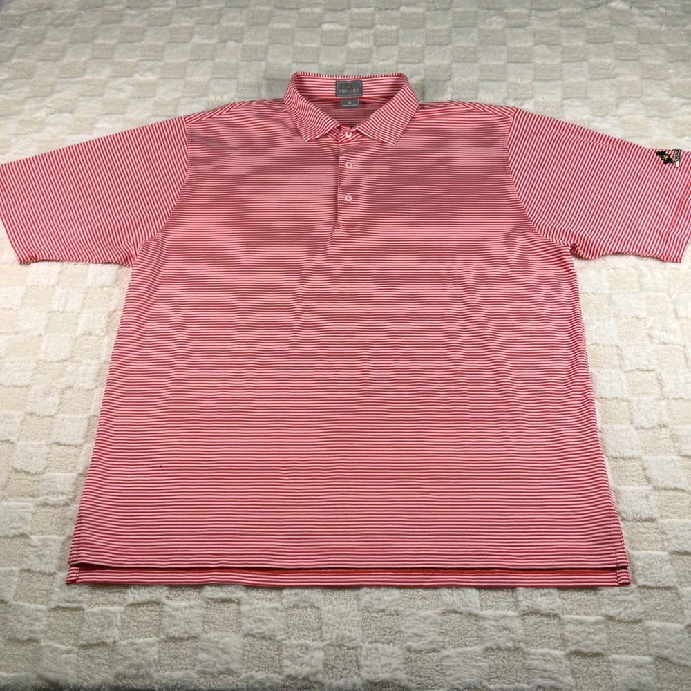 Fennec Fleur De Lis Cup Striped Golf Polo Shirt Men's XL Red‎ Performance
